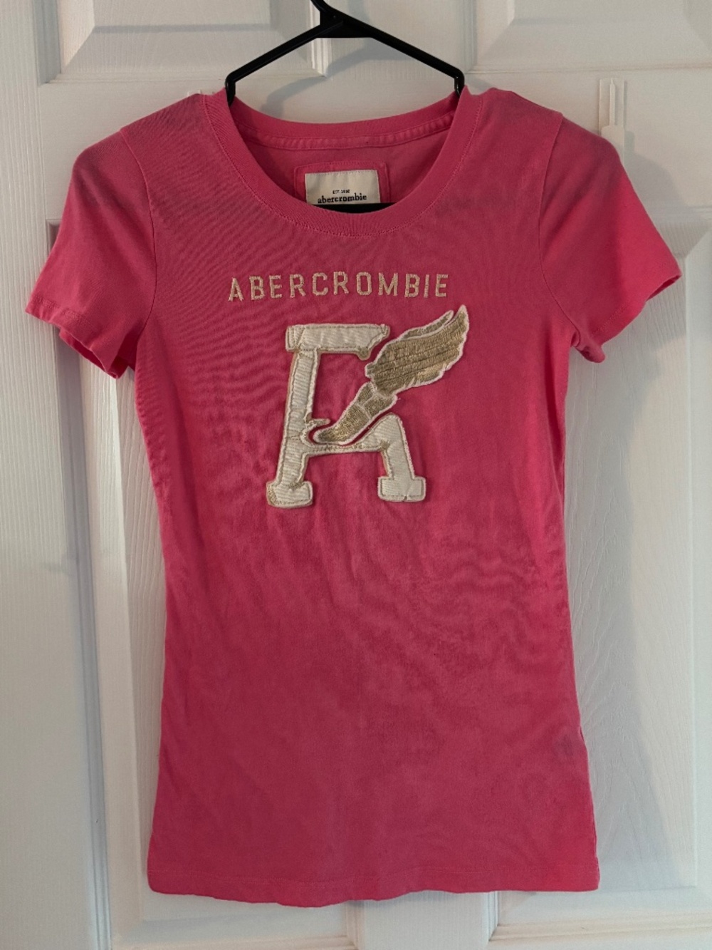 Vintage Y2K Abercrombie Pink Varsity Winged Foot Graphic Baby Tee Size L